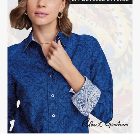 Robert Graham Paisley Cotton Long Sleeve Woven Button Down Shirt Floral Blue M - Picture 14 of 16